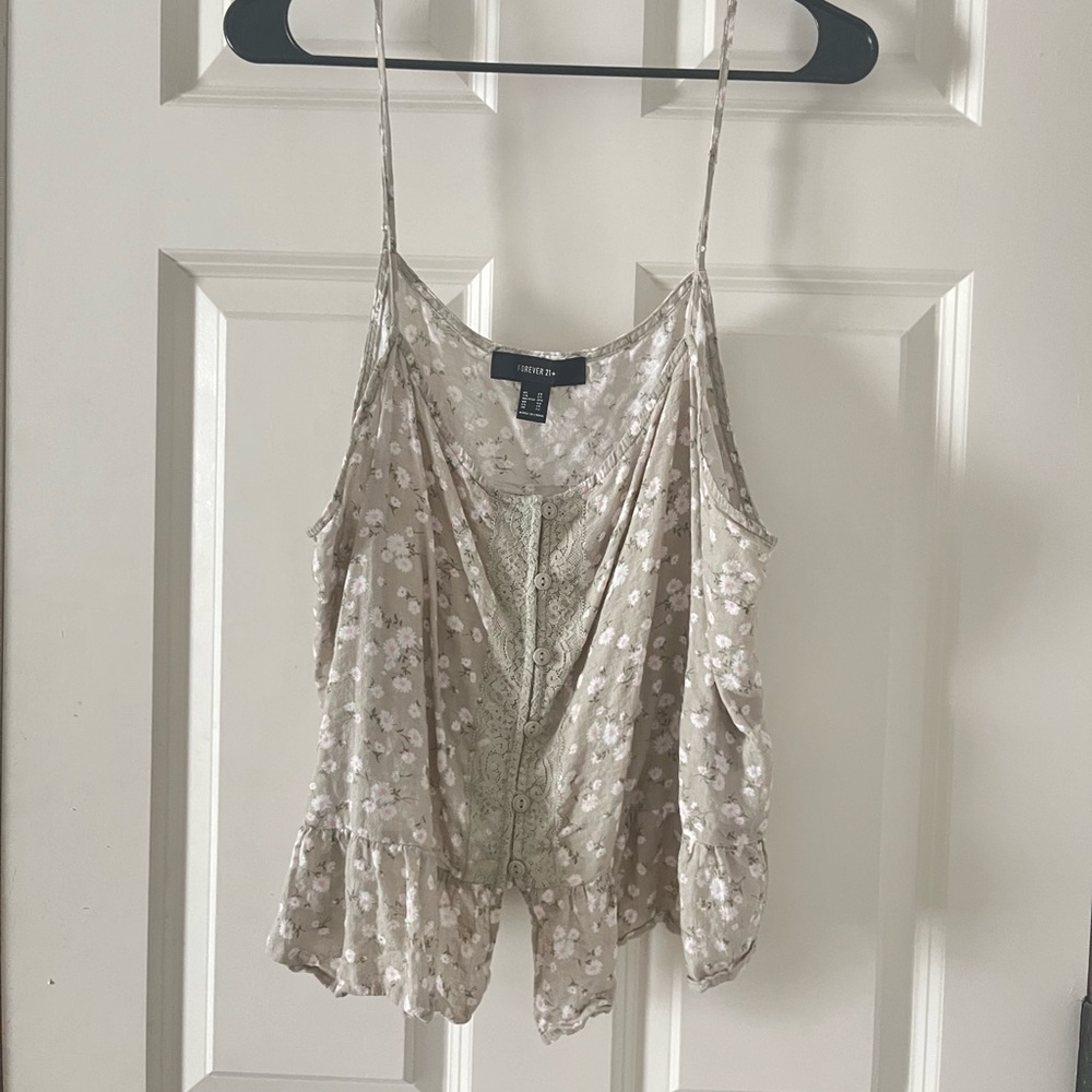 Light Green Floral Spaghetti Strap Crop Top